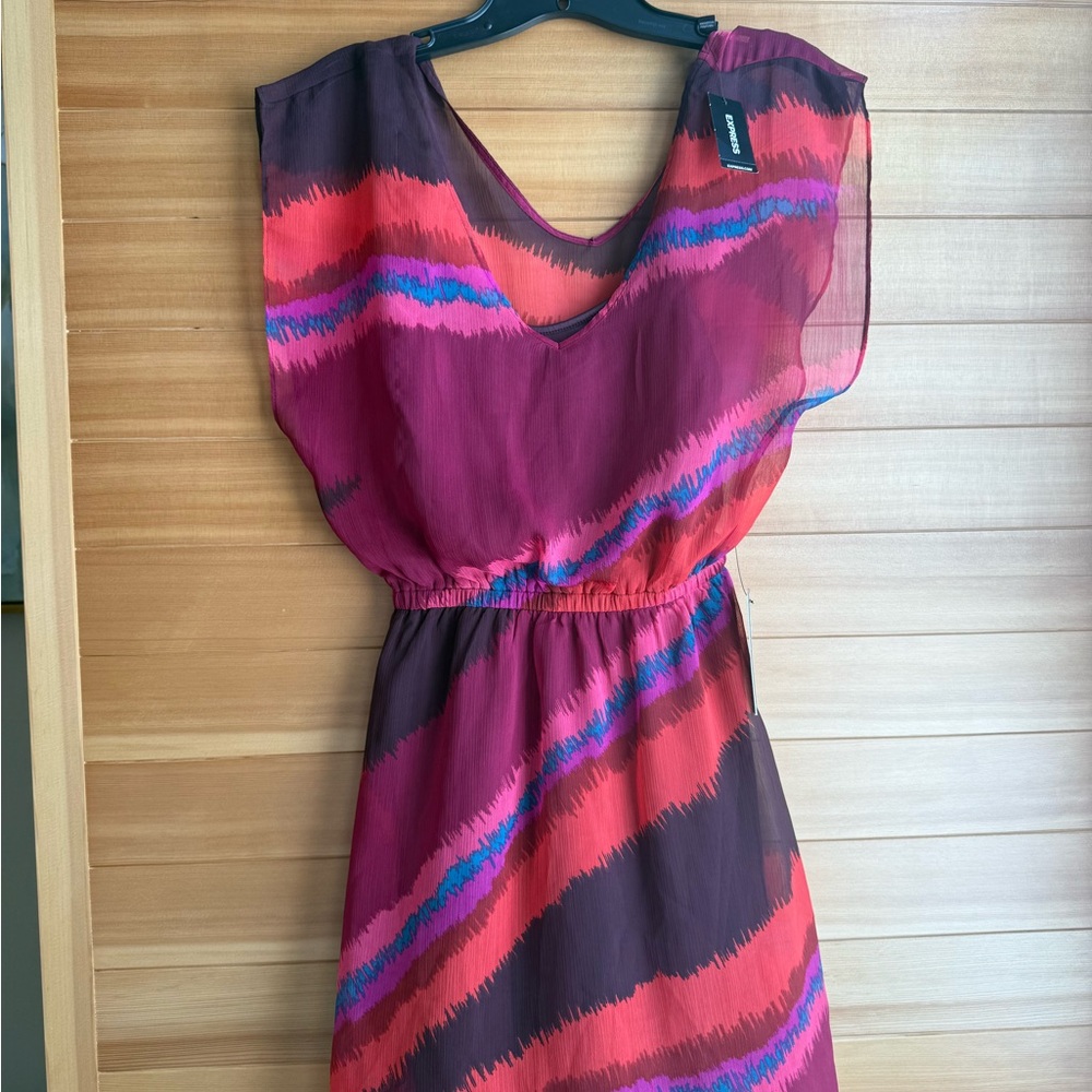 Express Vibrant Red and Purple Dress